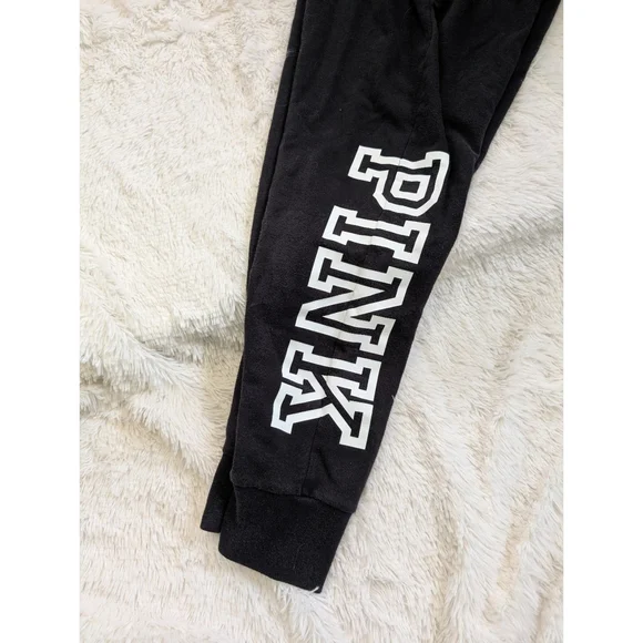 Victoria's Secret Pink Brand Black Jogger Sweatpants Elastic Waist Size Medium - Picture 6 of 10